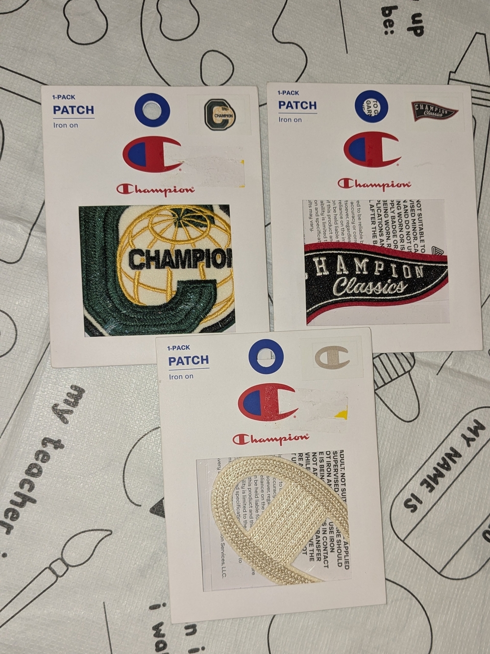 Champion Iron-On Patch Pack – Assorted White, Red, Black Patches